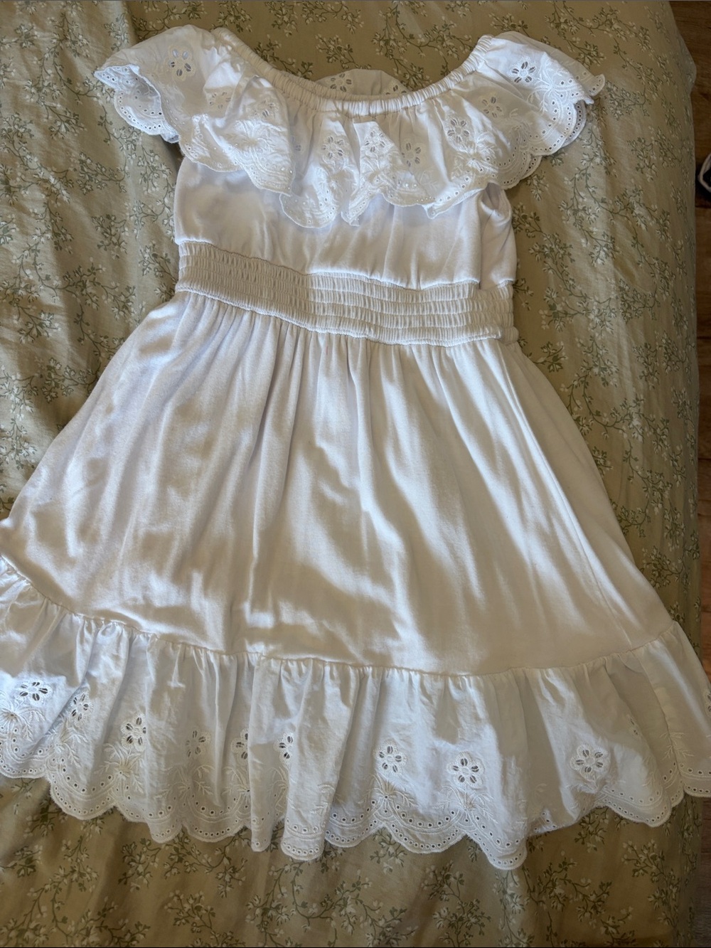 Chenault White Eyelet Off-Shoulder Ruffle Dress